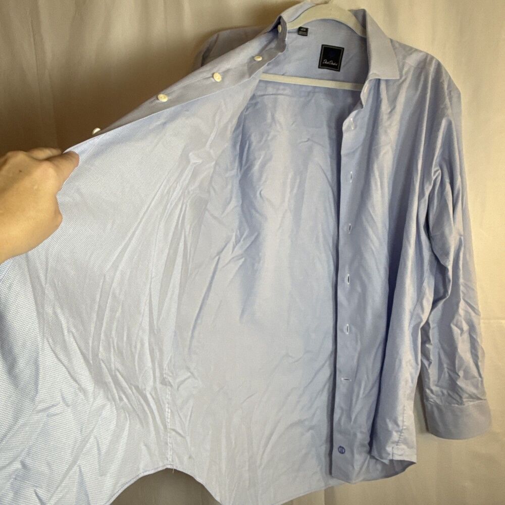 Men’s David Donahue Blue Check Long Sleeve Size 34/35 Preowned - Picture 9 of 16